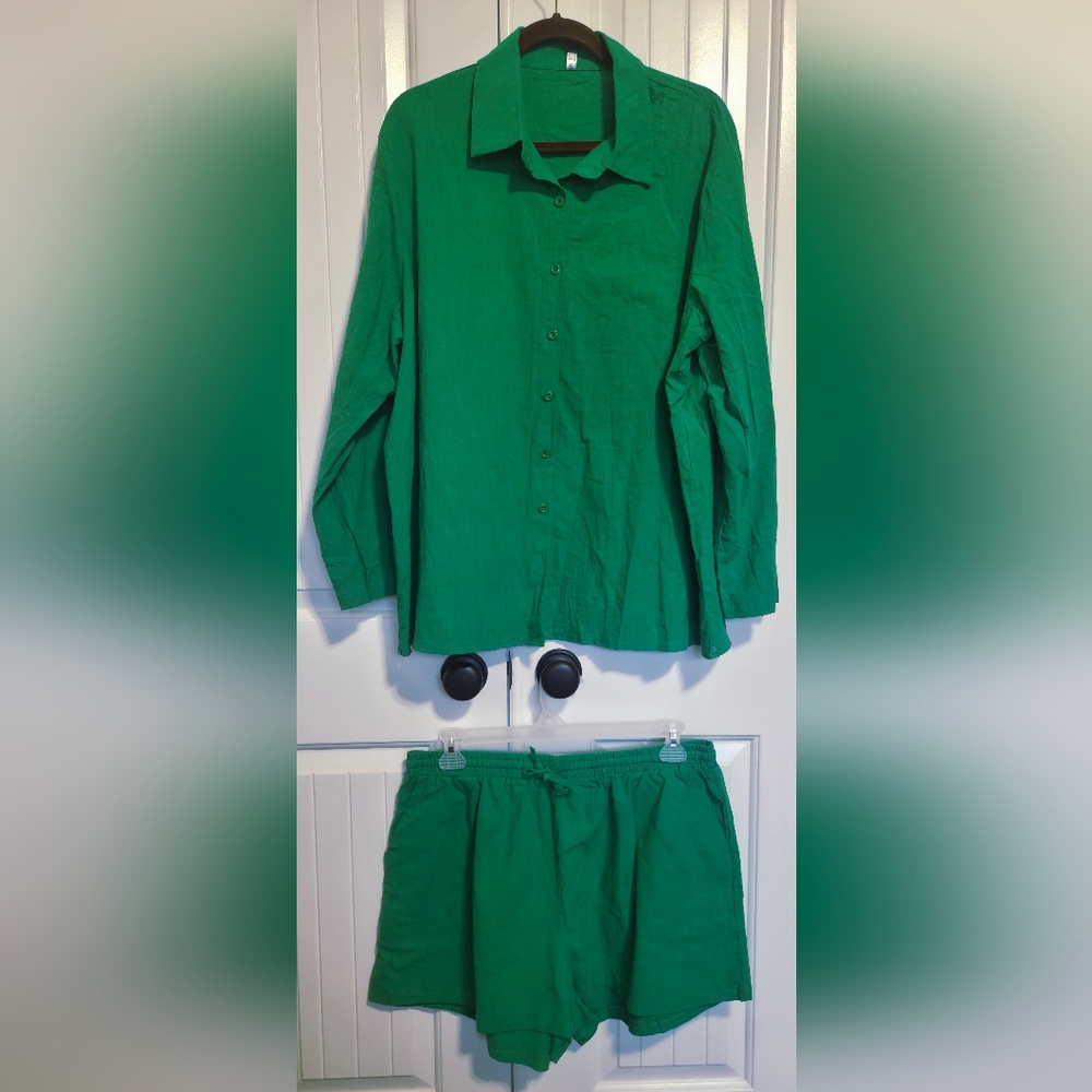 Vibrant Green Women's Shirt and Shorts Set